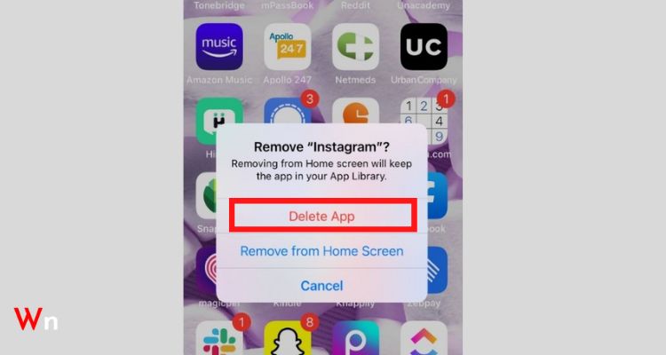Tap ‘Delete App’ option to delete the Instagram app from your iPhone.